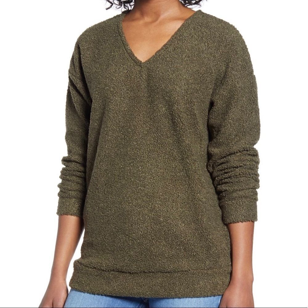 Caslon | Shearling teddy sweater | Olive Green